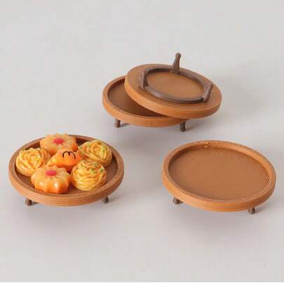 Dollhouse Miniature Tray Tripod Low Table Model, Micro Scene Decor DIY Accessory, Miniature Dollhouse Realistic Tray Model Table Decor, Handmade DIY Plate Scene Decoration Accessory