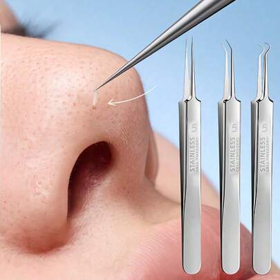 Bộ 1/3 nhíp chuyên nghiệp chính xác - Đầu siêu mảnh, nhíp loại bỏ mụn đầu đen bằng thép không gỉ độ cứng cao, dụng cụ loại bỏ mụn chính xác, làm sạch mụn đầu đen, nhíp tỉa lông mày, độ bám chắc chắn cho tóc và râu.