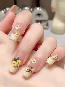 1 Sheet 2026 Spring/Summer Handmade Custom Viral 3D Bee & Flower Nail Art Stickers, Nail Jewelry, Nail Accessories, Nail Decals, Parts, Components, Nail Art - Multicolor - View 5