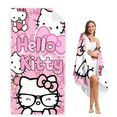 SANRIO 1 Khăn tắm họa tiết hoạt hình - Khăn tắm biển họa tiết dễ thương: Vật dụng thiết yếu cho mùa hè! Chiếc khăn này có nhiều công dụng, có thể dùng làm khăn tay, khăn tắm hoặc khăn tắm biển.