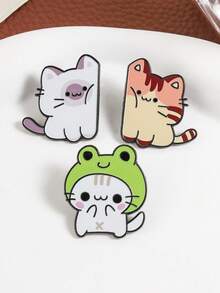 QIHOO 1PC Cute Cartoon Cat & Frog Enamel Pins Kawaii Animal Self-Care Badges Metal Brooches Fashion Lapel Badge Backpack Clothes Jewelry Bag Pins Imperdible Graduation Gift - Multicolor - View 5
