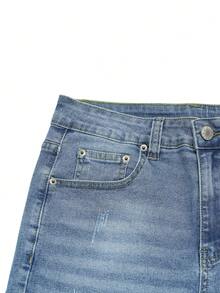 Pantalones cortos de mezclilla casuales sencillos hasta la rodilla para hombres - Lavado ligero - Ver 4
