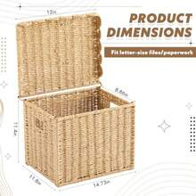 Caja de almacenamiento de archivos de cuerda de papel con tapa festoneada plegable tamaño carta organizador para colgar en la oficina y el hogar caja de almacenamiento de documentos - Beige - Ver 2