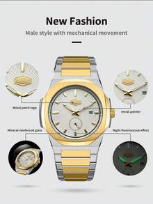 1 pièce Montre de sport pour hommes, étanche jusqu'à 50 m, mouvement à quartz décontracté business, convient comme cadeau d'anniversaire pour hommes, bracelet en acier inoxydable, aiguilles lumineuses, montre d'affaires, cadeau pour la fête des pères, cadeau essentiel pour le mari - Montre à quartz de luxe - Voir 7