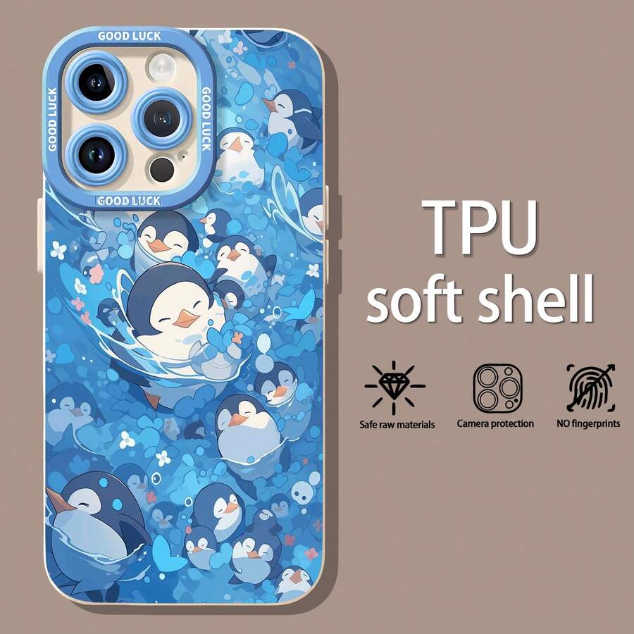 Lindos pingüinos azules nadando felices juntos. funda de teléfono Fundas compatibles con ,Apple,VIVO,OPPO,,, y Honor.Fabricadas en silicona TPU,ofrecen protección contra golpes y caídas. - Blanco - Ver 1