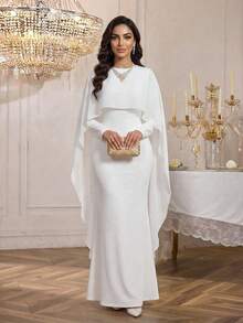 SHEIN Lady Váy Poncho tay lỡ đơn sắc tối giản mặc hàng ngày dành cho nữ - trắng - Xem 5