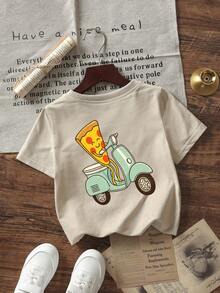 1件婴儿/幼儿男童创意卡通图案字母标语印花基本款圆领短袖T恤，休闲时尚 - 杏色 - 查看 3