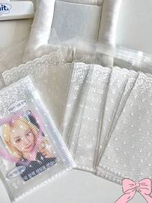 Bộ 100 túi tự dính ren trắng kiểu Hàn Quốc INS, túi đựng ảnh Kpop 3 inch, túi trang trí dễ thương, túi quà tặng. - Túi đóng gói - Xem 2