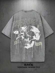 1PC Y2K Vintage Washed-Shirt |   Men's Graphic Tee |   YLA Dripping Skull Design Pattern |   Gifts Men Or Boyfriend |  % Cotton |   230Gsm Thickened Fabric |   Unisex 3YJK - Grey 2 - View 11