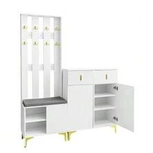 Wardrobe Set With Bench And Shoe Cushion, Wardrobe Front With Hooks, Shoe Rack With Drawers And Doors [OLD SKU: WF32579234B] - White - View 11