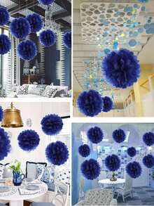 9pcs Navy Blue Paper Flower Balls, Navy Blue Fluffy Paper Flowers, Graduation Party Hanging Decor, Suitable For Scene Layout, Home Decor, Room Decor, Birthday Party, Wedding Gift, Corporate Graduation Gift, Christmas Decoration - Navy Blue Paper Flower Ball Set - View 9