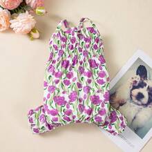 可爱郁金香印花弹力连体衣背带套装，穿脱方便，适合小型犬日常穿着，春夏新品 - 紫色 - 查看 11