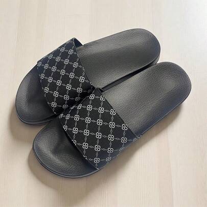 1 Pair Men's Chain Print EVA Sole Non-Slip Slippers, Super Comfortable Non-Slip Durable Men's Casual Slippers, Men's Sandals Suitable For Daily, Leisure And Holiday Wear, Early Spring