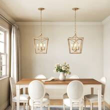 Tribesigns 4-Light Farmhouse Chandelier, Gold Rustic Metal Cage Adjustable Industrial Hanging Pendant Light Ceiling Fixture For Kitchen Island, Dining Room, Entryway UL Listed, E12 Base - 金色 - 查看 8