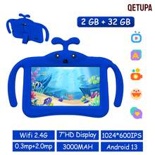 Qetupa 7英寸安卓13儿童平板电脑，2GB运行内存+32GB存储空间，1024*600 IPS触控屏，3000mAh电池，30万像素+200万像素双摄像头，配备防摔保护壳，适合阅读和游戏。采用强化玻璃材质，轻巧耐用，随时随地享受娱乐。可在OneNote等应用中进行书写和绘画。（不含电源适配器） - 藍色 - 查看 2