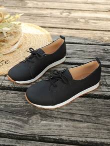 Women's Casual Lace-Up Athletic Sneakers, Comfortable Lightweight Versatile Shoes - Black - View 2