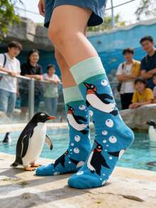 1 双男士企鹅印花休闲百搭中筒袜 - 彩色 - 查看 3