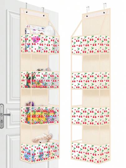 1 chiếc túi treo cửa có 4 ngăn, túi đựng đồ treo bằng vải không dệt in hình quả anh đào, thiết kế in 3 mặt và cửa sổ PVC, kệ tủ đa năng đựng giày dép, phụ kiện và quần áo, lý tưởng cho việc sắp xếp đồ đạc trong phòng ngủ và phòng tắm gia đình.