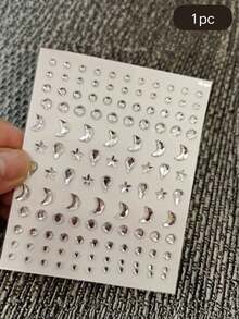1pc Silver Star & Moon Rhinestone Face Sticker, Fairy Makeup Teardrop Rhinestone, Music Festival Stage Makeup Decor Rhinestone, Fairy Teardrop Makeup Face Sticker, Photo Shoot Atmosphere Rhinestone Face Decor - Multicolor - View 6