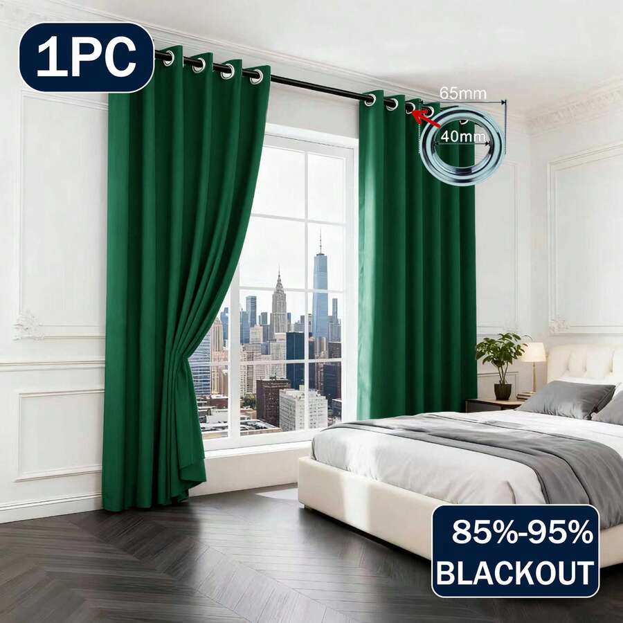 1pc/2pcs Solid Color Polyester Curtains, Energy Blackout Light Blocking Thermal Insulated Curtains For Kitchen, Dining Room, Living Room, Bedroom, Study Room In Black, Deep Grey - Dark Green - View 1