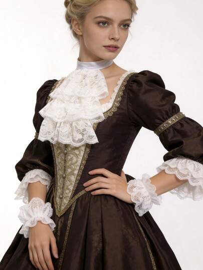 Conjunto de cuello con volantes de encaje blanco y puños para mangas, accesorios de disfraz para mujeres y hombres en Halloween, fiestas y cosplay