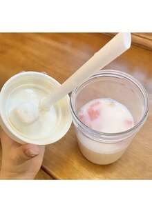 1pc Large Capacity Bubble Tea Straw Cup With Straw Lid, Simple Portable Heat-Resistant Plastic Water Cup - Multicolor - View 7
