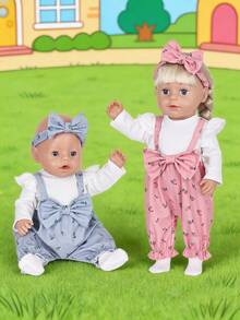 16-18英寸儿童娃娃连体衣，甜美粉色背带裤，白色喇叭袖，蝴蝶结发带+袜子，适合3岁以上女孩，游戏时间，换装玩具，节日/生日礼物（不含娃娃） - 彩色 - 查看 10