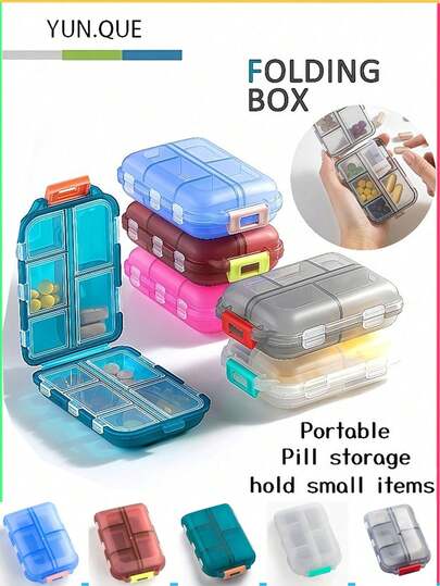 1pc Portable Double-Layer Pill Box, 10 Compartment Transparent Sealed Medicine Storage Box, Compact Travel Organizer, With Separate Lids, Suitable For Vitamins, Fish Oil And Other Items, With Divider Containers, Ideal For Travel, Home, Dorm