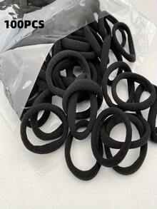 100条/包 女孩无缝弹力发圈，弹性发饰 - 无缝发带，柔软发圈，适合浓密/稀疏头发，不伤发，女士和女孩适用，发圈，发带，头饰，橡皮筋，马尾辫发圈，夏季，假日，旅行 - 星空黑 - 查看 14