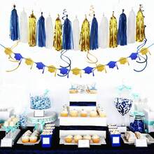 31pcs Navy Blue White Gold Graduation Party Decor Set Class 2026 Congrats Grad Banner Hat Hanging Streamers Celebration Backdrop For College High School Masters - Navy Blue White Gold Graduation - View 5