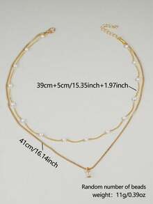 1 chiếc vòng cổ mặt dây chuyền hình vuông tối giản đính ngọc trai giả, kèm dây chuyền hai lớp, phù hợp cho nữ giới đeo hàng ngày, hẹn hò, dự lễ hội âm nhạc (số lượng ngọc trai ngẫu nhiên) - Vàng - Xem 5