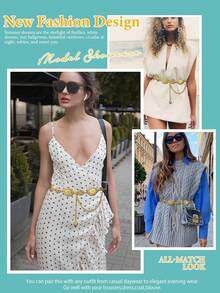 Metal Waist Chain Link Belt For Women Western Cowgirl Boho Turquoise Belts For Dress Jeans Country Concert Outfit - 金色 - 查看 2