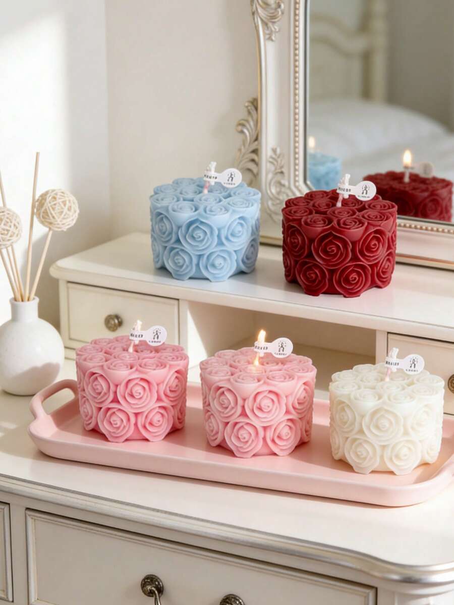 Nến thơm hình hoa hồng 3D - Món quà lãng mạn cho Ngày Valentine và đám cưới, Nến thơm làm từ sáp đậu nành, Trang trí nhà cửa và tiệc tùng. - Nến thơm hình trụ, hình hoa hồng - Xem 1