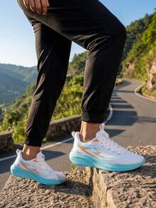 CHAODIAN Chaussures de course de marathon pour adolescents, semelle épaisse avec absorption des chocs, maille respirante, baskets de jogging, chaussures de sport décontracté, athlétisme et fitness - Blanc - Voir 5