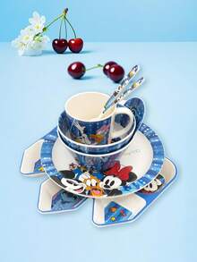 Bộ đồ ăn kỷ niệm 100 năm Disney gồm đĩa, bát, cốc, nĩa và thìa, in hình Mickey, Donald và các nhân vật hoạt hình khác. - Nhiều màu - Xem 2