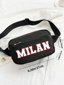 Milan 腰包 - 純色胸包，附粗體校園字母設計 - 可調節肩帶腰包，適合旅行、假期、運動 - 防水尼龍腰包，雙拉鍊口袋 - 時尚街頭配件，適合演唱會、徒步、購物 - 輕量耐用客製化腰包 - 生日、畢業禮物 - 彩色 - 查看 6
