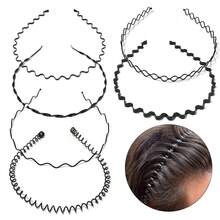 6pcs Unisex Black Invisible Sports Headband, Minimalist Korean Style Hairband, Wave Hair Clip Headpiece, DIY Party Holiday Headband Base - Black - View 2