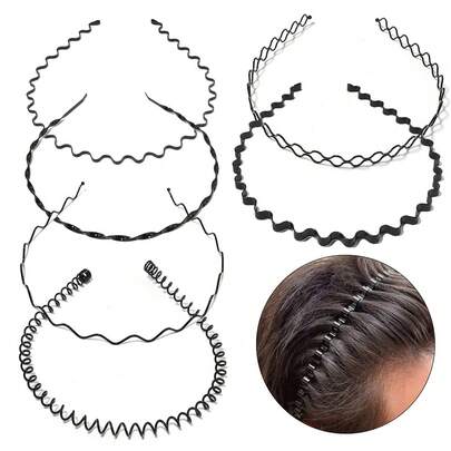 6件装男女通用黑色隐形运动发带，极简韩式发箍，波浪发夹头饰，DIY派对节日发箍底座