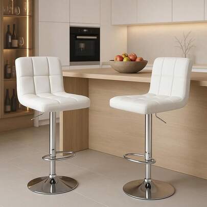 Barhocker 2er Set, Drehbare Barhocker mit Lehne, Höhenverstellbar aus PU-Leder, Moderner Barstuhl Küchenhocker Bar Hocker Bar Stool