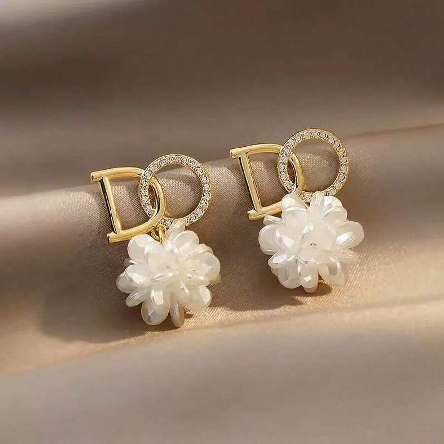 1 Đôi bông tai nữ màu trắng dáng dài, kiểu dáng tối giản, thanh lịch, đa năng, phù hợp cho đám cưới, tiệc tùng và đeo hàng ngày. - trắng - Xem 1