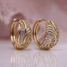 1 Pair Elegant Minimalist Hollow Micro-Inlaid Cubic Zirconia Earrings, Suitable For Daily Wear And Vacation, A Perfect Surprise Gift For Her - Gold - View 1