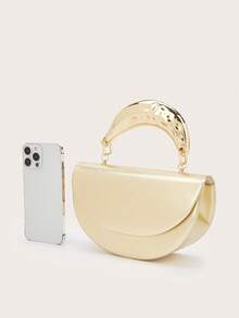 Elegant Patent Leather Women's Handbag, Minimalist Clutch Bag With Chain, Lightweight Luxury Handbag For Parties/Evenings, Perfect Birthday Gift For A Girlfriend, Suitable For Parties - 金色 - 查看 6