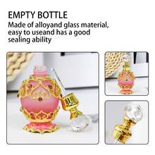 1 chai đựng tinh dầu/nước hoa bằng thủy tinh màu đính đá 15ml, có thể tái sử dụng, dùng để trang trí bàn làm việc, bàn trang điểm, chỉ rửa bằng tay, có thể tái sử dụng, chai đựng nước hoa thanh lịch, trang trí tinh tế, chất liệu thủy tinh và kim loại cao cấp, bền, dễ mang theo, chống rò rỉ ngay cả khi lật ngược (chỉ chai rỗng) - Xem 9