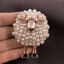 1pc Fashionable Alloy Sheep Shaped Brooch With Faux Pearl Decoration, Suitable For Women's Festive Party Clothing, Coat Accessory - 粉色 - 查看 4