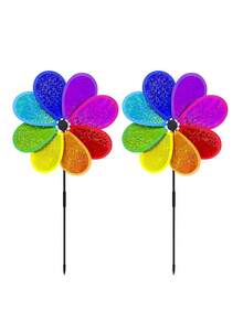 2pcs Rainbow Plastic Outdoor Garden Decor Windmill, Suitable For Spring Garden Decoration, Outdoor Lawn Decor, Colorful Rotating Windmill, Patio And Garden Decoration - Windmill - View 12