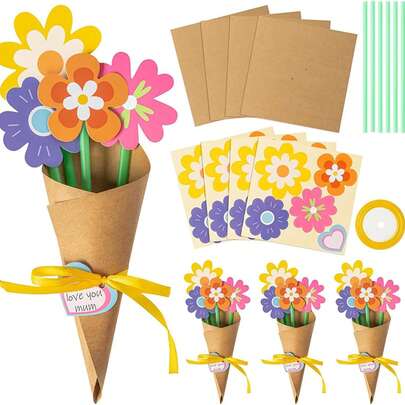 1 Set Of 6pcs DIY Scented Flower Greeting Card Kit, Sunflower Thank You Card Gift For Teachers' Day, Suitable For Valentine's Day, Mother's Day, Wedding, Random Color & Style Handmade Flower Bouquet Card Set