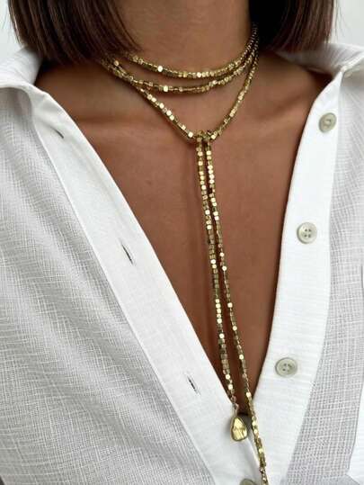 1 pieza Collar en Y de metal CCB con cuentas brillantes de lujo, collar largo de cuentas de perlas falsas para mujeres, collar con colgante de disco de metal personalizado con borla, adecuado para fiestas, regalos y uso diario de mujeres, adecuado para uso diario, decoración a juego, fiesta de vacaciones, festival de música, adecuado para regalar a mujeres, madres, amigas, novias. Adecuado para cumpleaños, bodas, aniversarios, Día de San Valentín