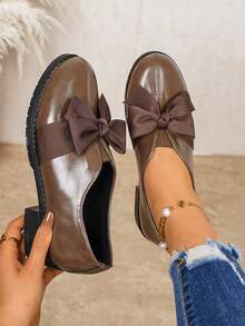 简约蝴蝶结套脚鞋，舒适时尚，百搭复古女鞋 - 黑色 - 查看 2