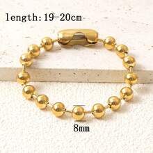 1pc Stainless Steel Beaded Bracelet, Unisex, Gold/Silver Color, 8mm Metal Beads Chain, Women - Gold - View 8
