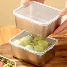 Stainless Steel Food Storage Set, Includes Containers With Lids And Serving Plates; Freezer ; Suitable For Storing Fresh And Cooked Foods, Fruits And Meats; Suitable For Kitchen, Office, Gym, Picnic And Camping; Kitchenware - Multicolor - View 11
